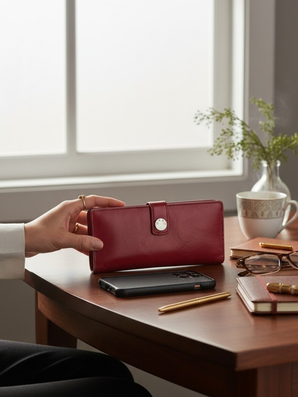 HOBO Red Leather Snap-Closure Wallet